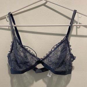 Gap | Blue Lace Crochet V-Neck Semi-Sheer Bralette, XS
